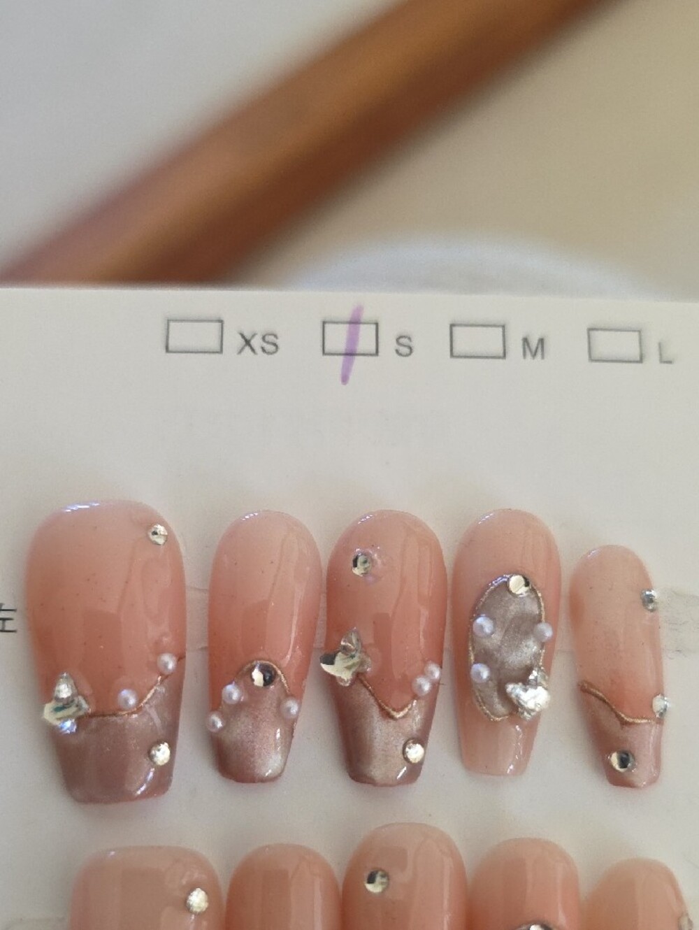 Pink Pearl & Rhinestone Press-On Nails Small - Picture 3 of 9